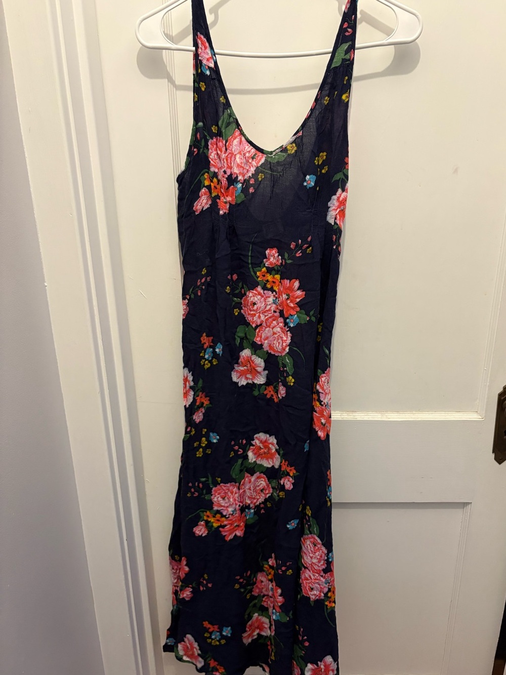 Floral Slip Midi Dress - Navy with Pink Bloom